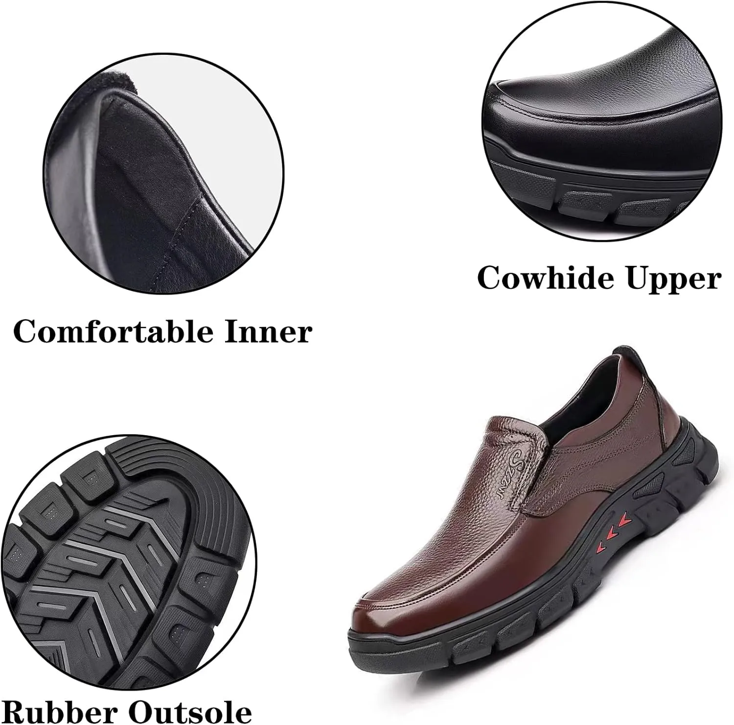 URLECHS Men's Leather Slip-On Loafers,Business Office Gentleman Dress Shoes Soft Lightweight Comfortable Driving Walking Shoes