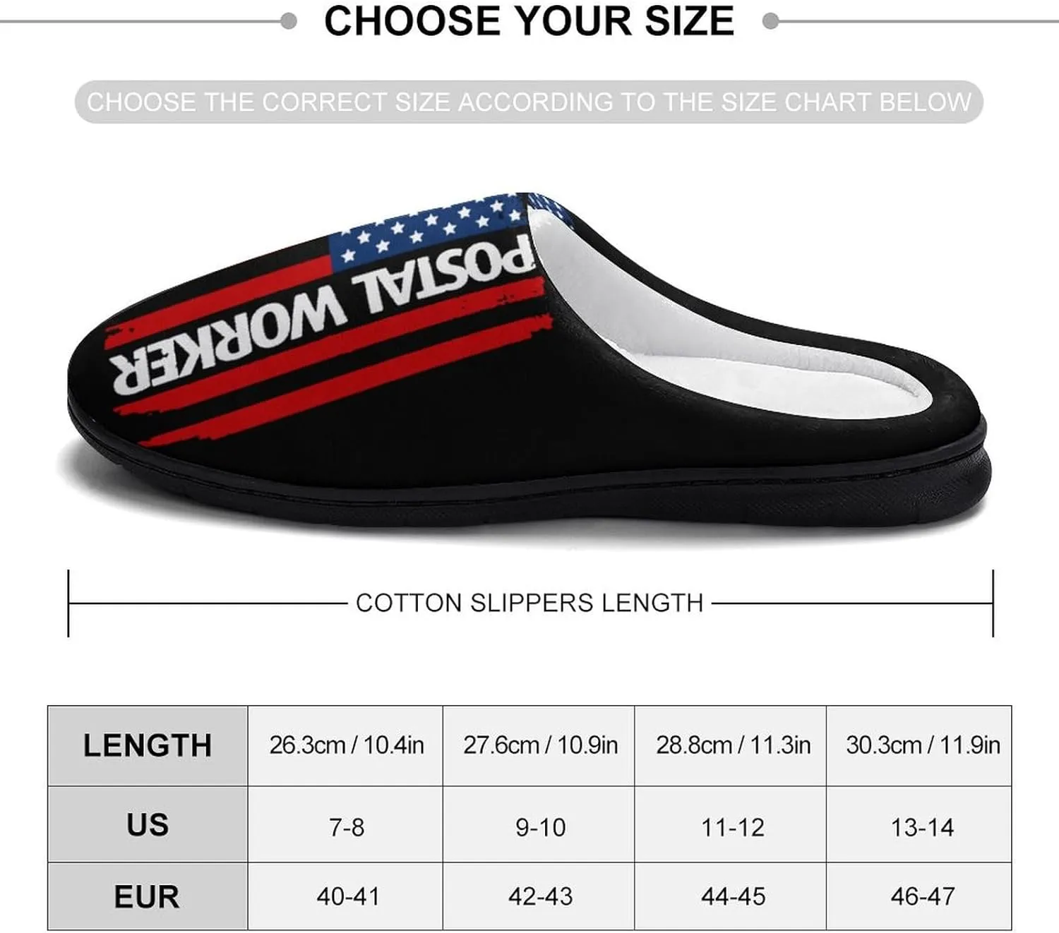 U.S. Postal Worker Flag Soft Men's Cotton Slippers Flannel Winter Warm Home Shoes House Shoes Non-Slip Washable