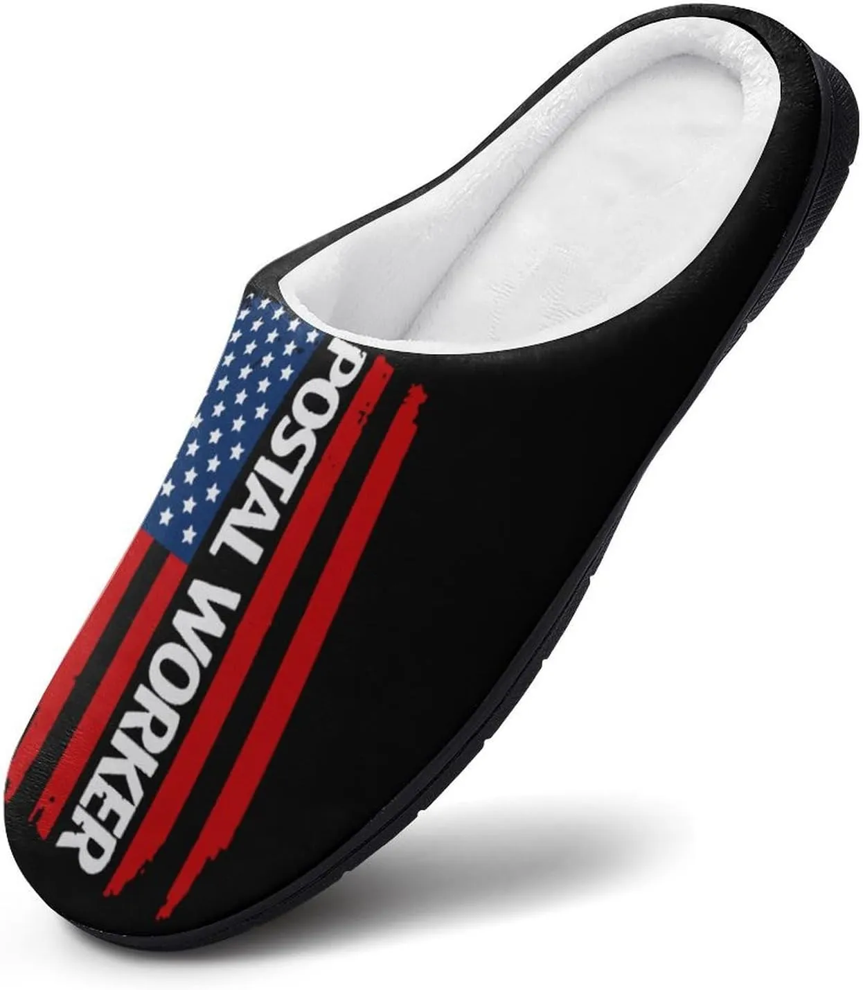 U.S. Postal Worker Flag Soft Men's Cotton Slippers Flannel Winter Warm Home Shoes House Shoes Non-Slip Washable