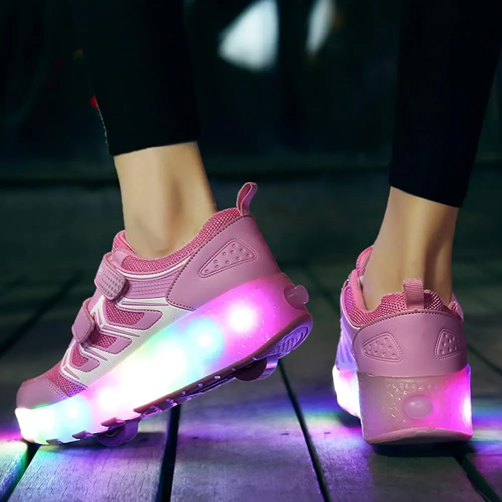 USB Rechargeable Roller Shoes Sneakers for Boys Girls Kids Gift LED Light Up Wheels Shoes Roller Skates