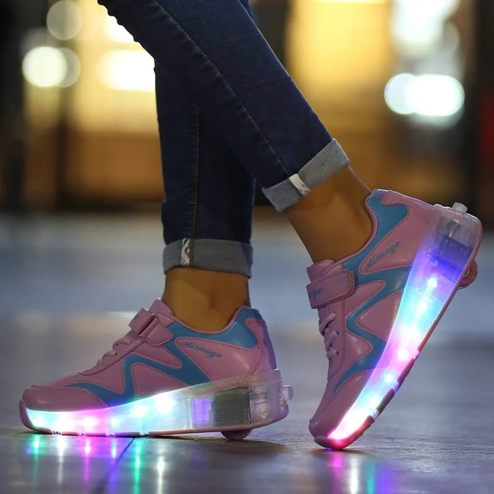 USB Rechargeable Roller Shoes Sneakers for Boys Girls Kids Gift LED Light Up Wheels Shoes Roller Skates