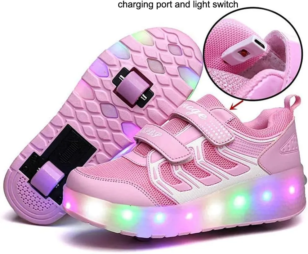 USB Rechargeable Roller Shoes Sneakers for Boys Girls Kids Gift LED Light Up Wheels Shoes Roller Skates
