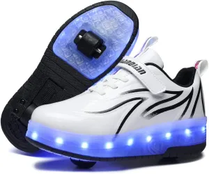 USB Rechargeable Roller Shoes Sneakers for Boys Girls Kids Gift LED Light Up Wheels Shoes Roller Skates