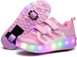 USB Rechargeable Roller Shoes Sneakers for Boys Girls Kids Gift LED Light Up Wheels Shoes Roller Skates