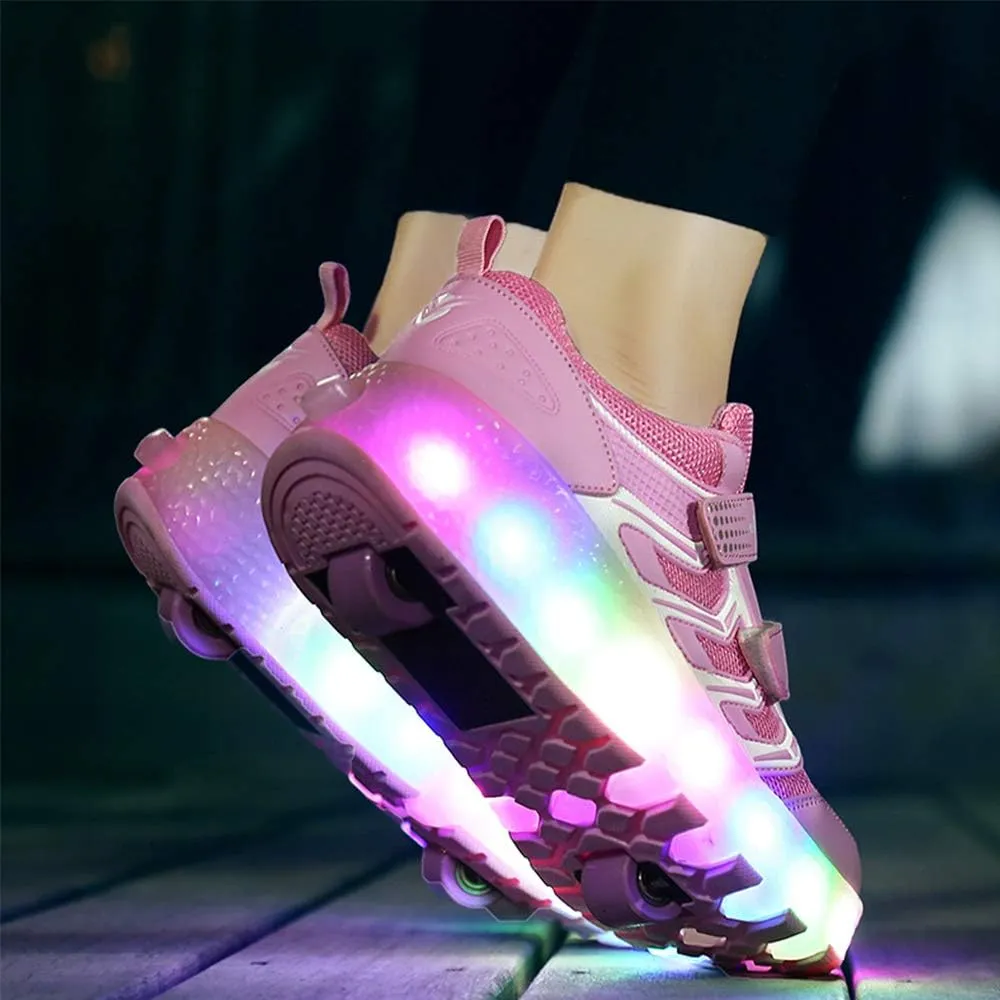 USB Rechargeable Roller Shoes Sneakers for Boys Girls Kids Gift LED Light Up Wheels Shoes Roller Skates