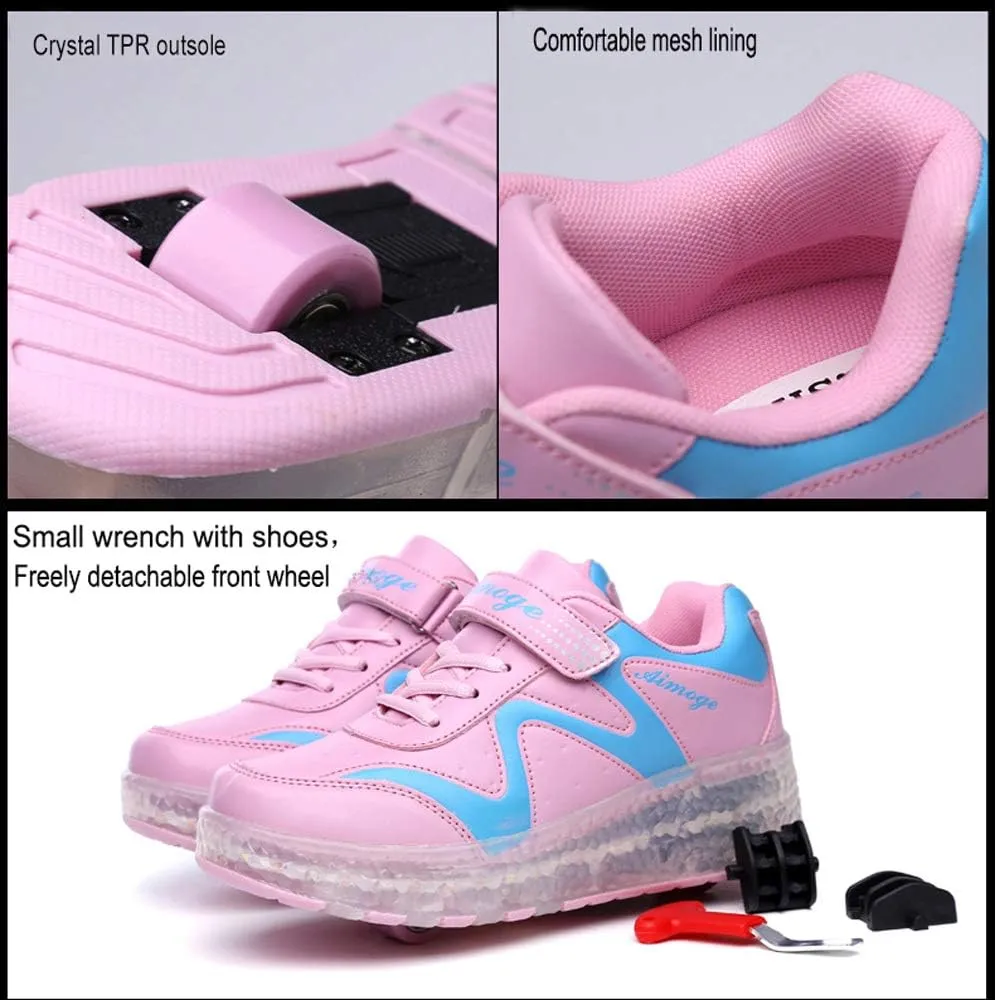 USB Rechargeable Roller Shoes Sneakers for Boys Girls Kids Gift LED Light Up Wheels Shoes Roller Skates