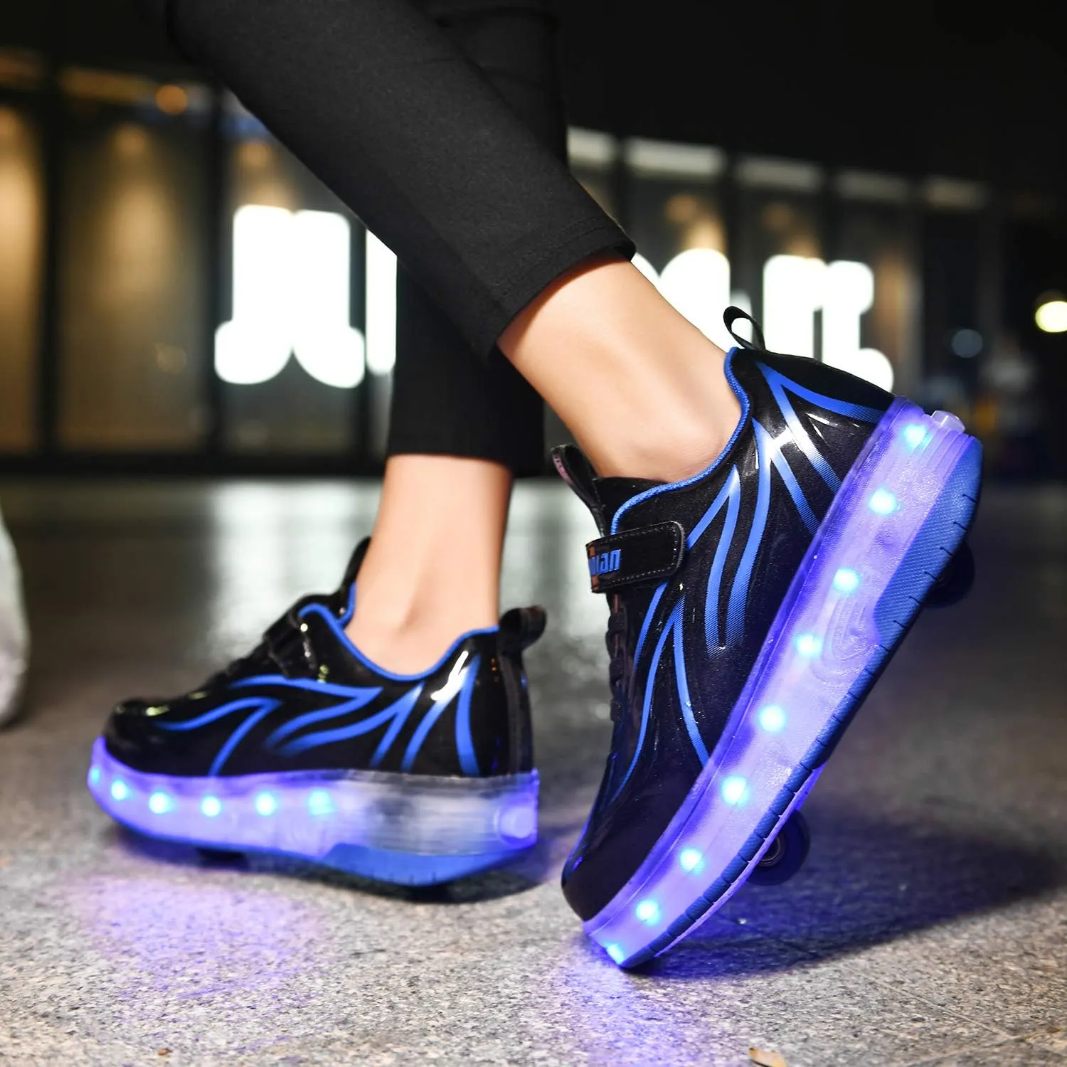 USB Rechargeable Roller Shoes Sneakers for Boys Girls Kids Gift LED Light Up Wheels Shoes Roller Skates