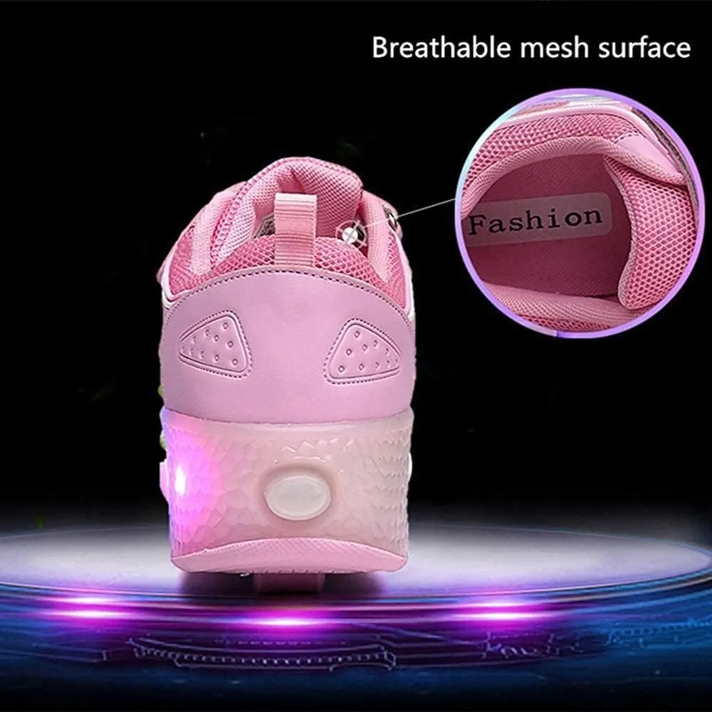 USB Rechargeable Roller Shoes Sneakers for Boys Girls Kids Gift LED Light Up Wheels Shoes Roller Skates