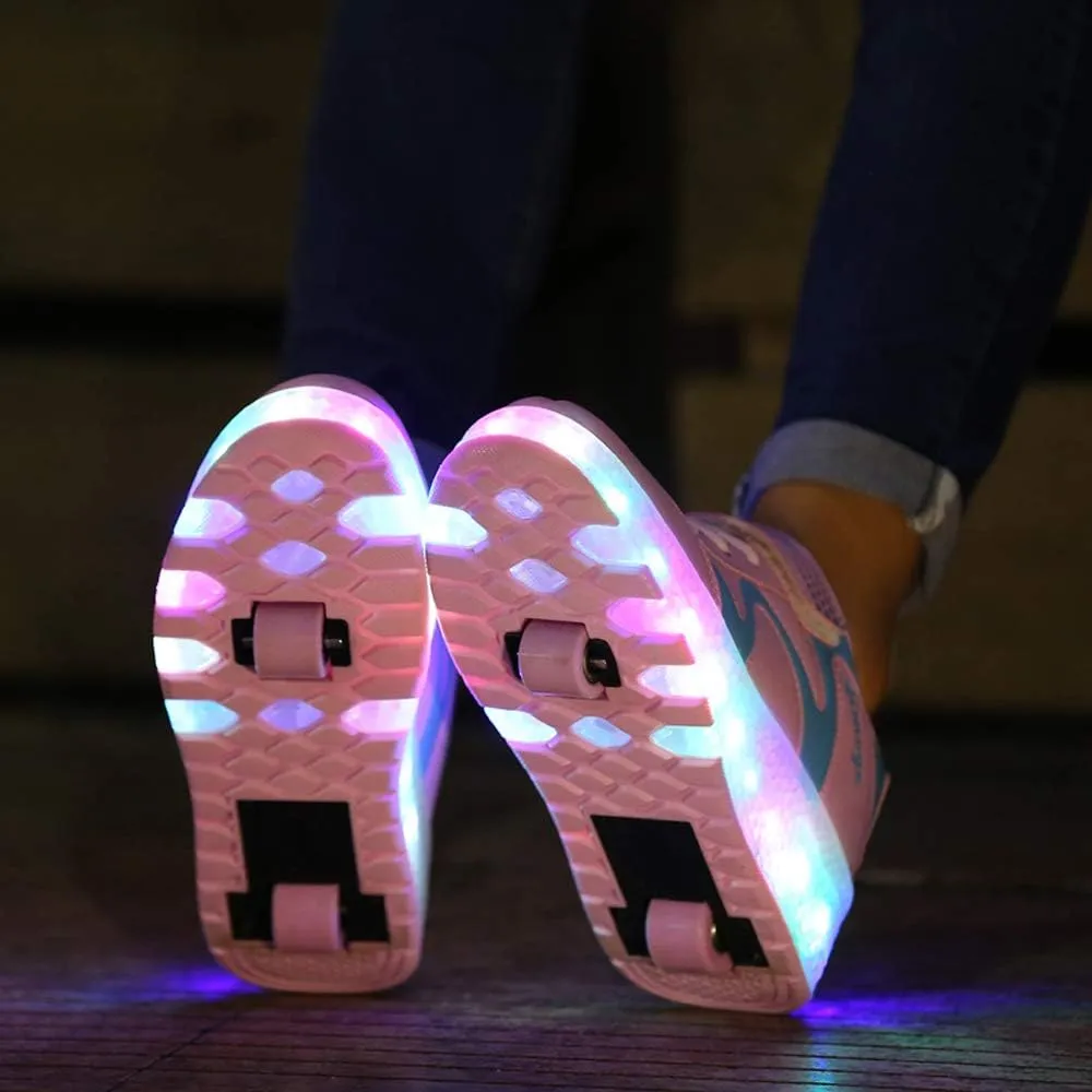 USB Rechargeable Roller Shoes Sneakers for Boys Girls Kids Gift LED Light Up Wheels Shoes Roller Skates