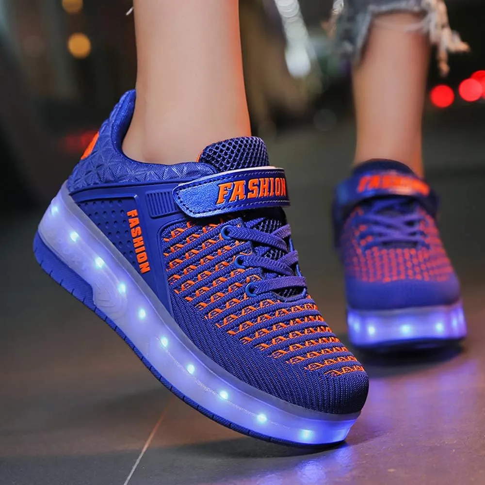 USB Rechargeable Roller Shoes Sneakers for Boys Girls Kids Gift LED Light Up Wheels Shoes Roller Skates