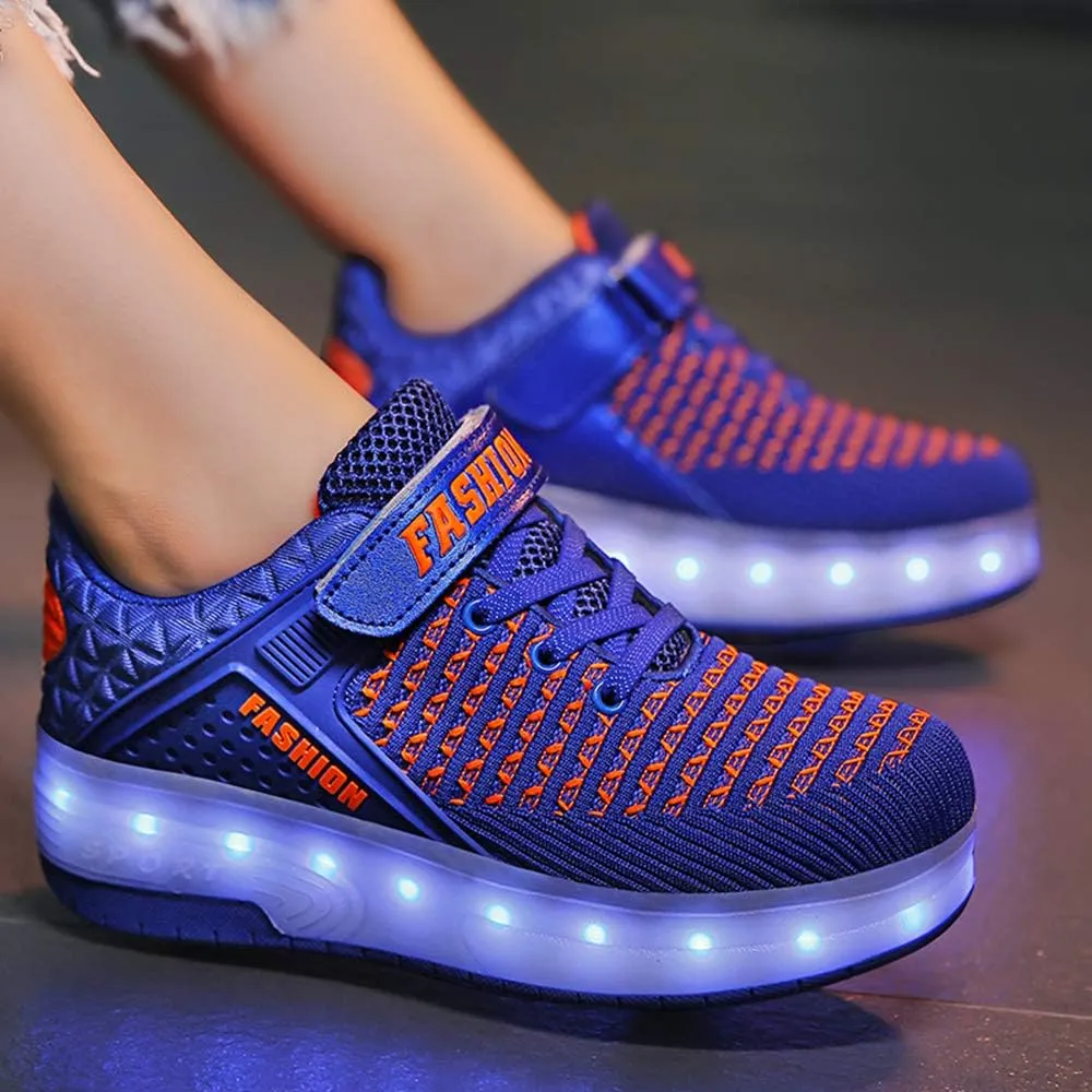 USB Rechargeable Roller Shoes Sneakers for Boys Girls Kids Gift LED Light Up Wheels Shoes Roller Skates