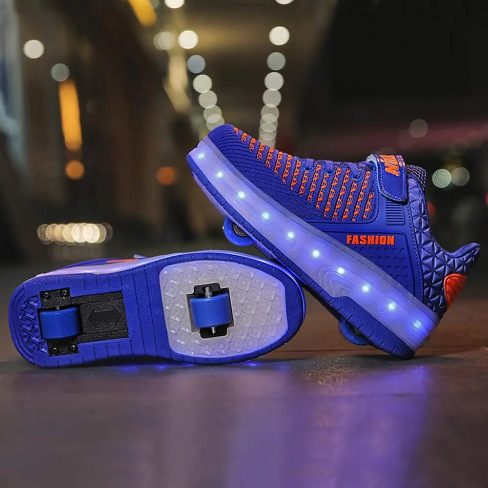 USB Rechargeable Roller Shoes Sneakers for Boys Girls Kids Gift LED Light Up Wheels Shoes Roller Skates