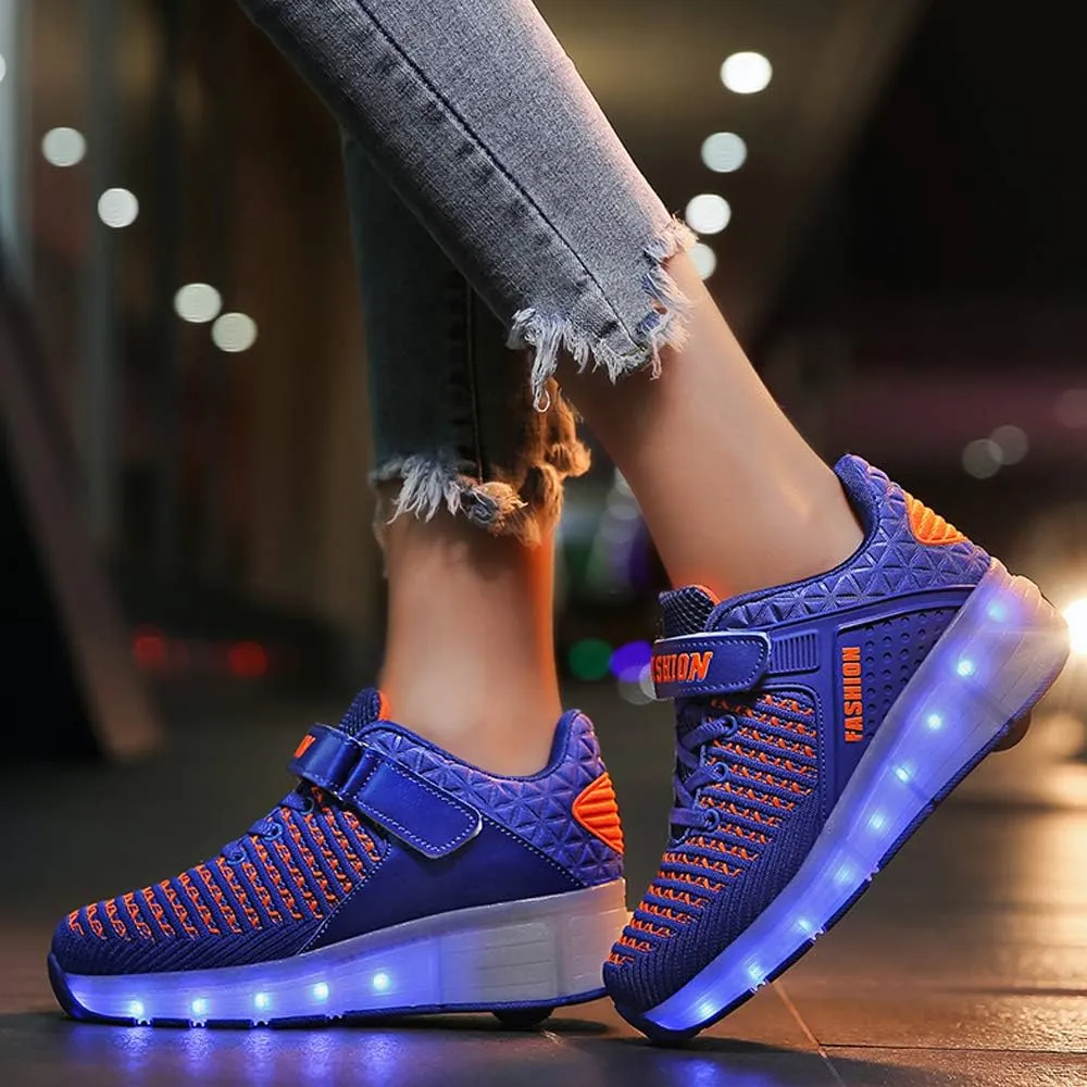 USB Rechargeable Roller Shoes Sneakers for Boys Girls Kids Gift LED Light Up Wheels Shoes Roller Skates