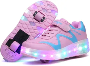 USB Rechargeable Roller Shoes Sneakers for Boys Girls Kids Gift LED Light Up Wheels Shoes Roller Skates