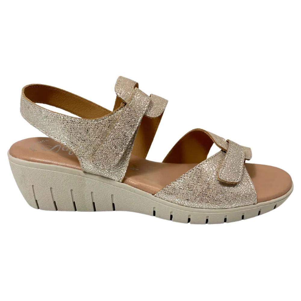 Valeria's Savanah Canvas Beige Soft Leather Sandal (Women's)