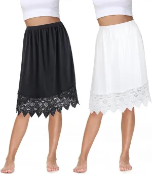 Vanrose Jan Skirt Extender for Women Knee Length Lace Trim Layering Underskirt Half Slip S-5XL
