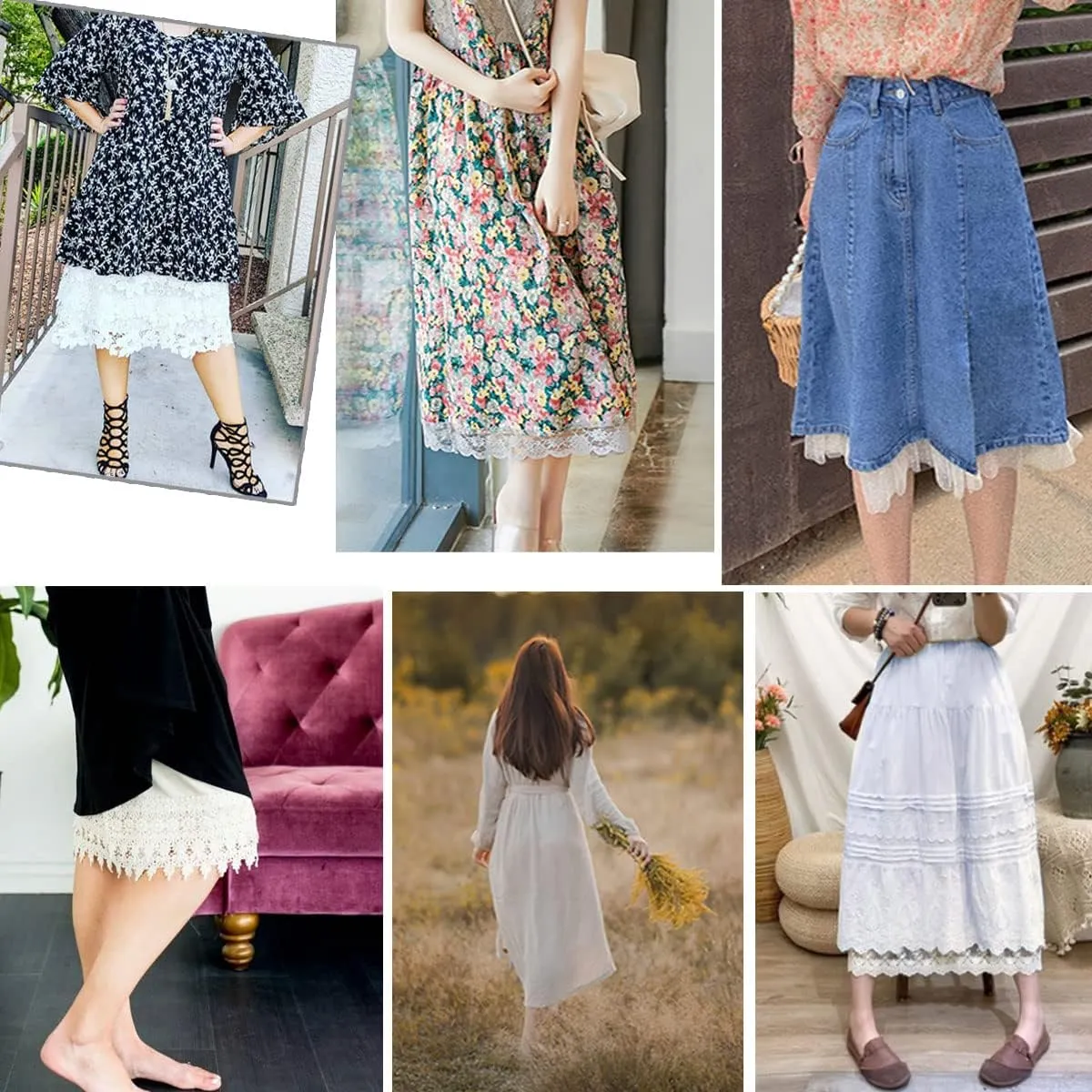 Vanrose Jan Skirt Extender for Women Knee Length Lace Trim Layering Underskirt Half Slip S-5XL