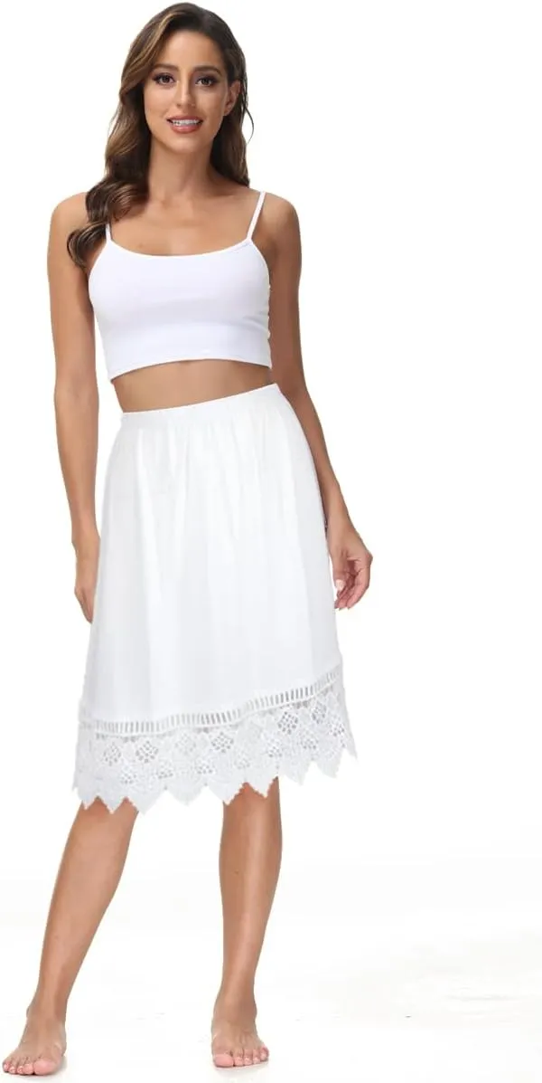 Vanrose Jan Skirt Extender for Women Knee Length Lace Trim Layering Underskirt Half Slip S-5XL