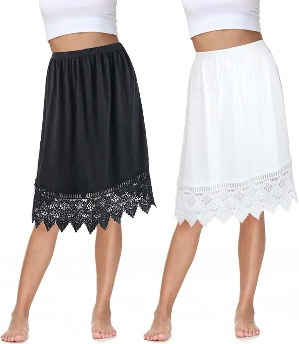 Vanrose Jan Skirt Extender for Women Knee Length Lace Trim Layering Underskirt Half Slip S-5XL