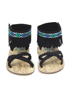 Vintage Tassel Trim Shoes Anti-Slip Prewalker Baby Sandal