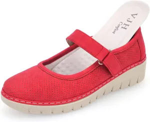VJH confort Women s Mary Jane Flats, Breathable Comfort Round Toe Low Heel Slip-on Light Weight Walking Shoes