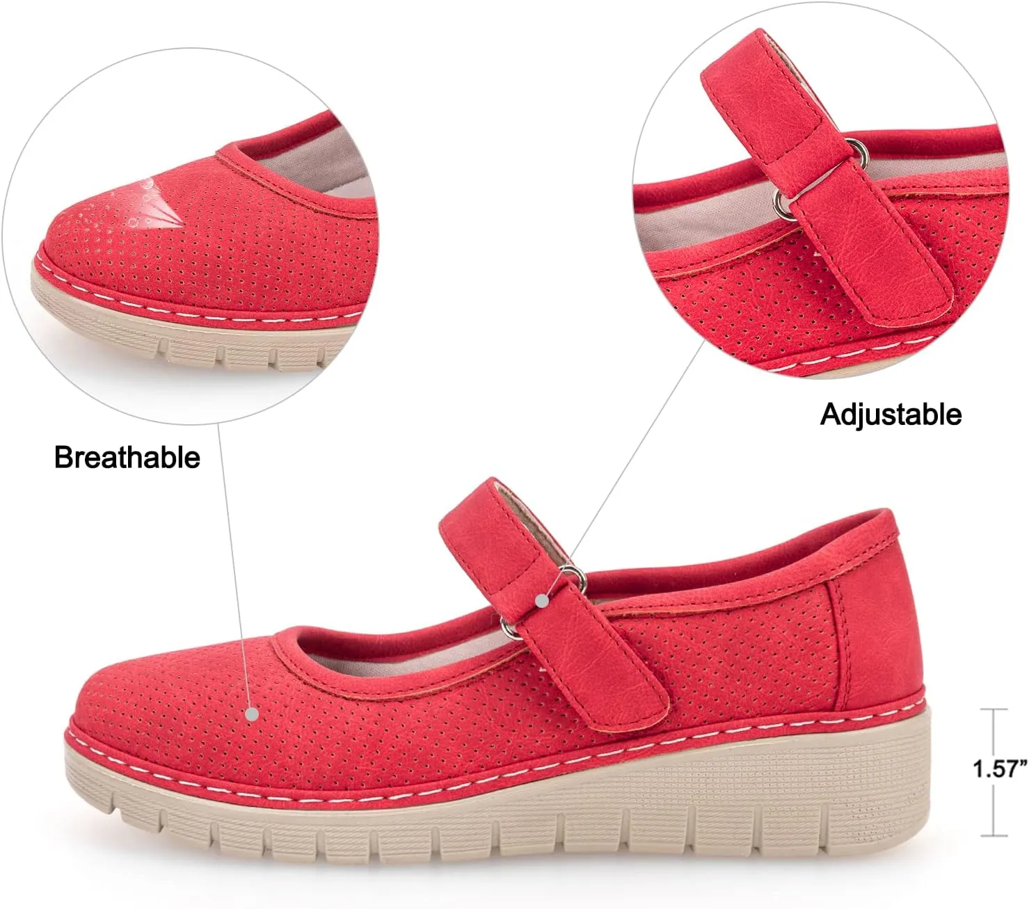 VJH confort Women s Mary Jane Flats, Breathable Comfort Round Toe Low Heel Slip-on Light Weight Walking Shoes