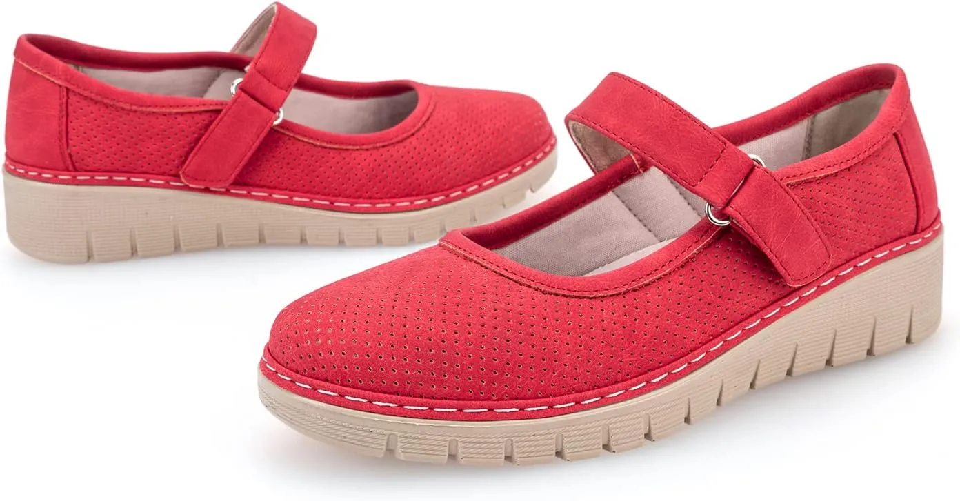 VJH confort Women s Mary Jane Flats, Breathable Comfort Round Toe Low Heel Slip-on Light Weight Walking Shoes