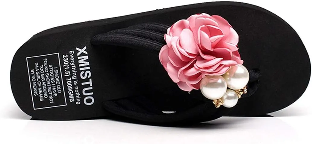 VOKLIN Women's Bohemian Flower Wedge Flipflop Sandals Summer Platform Nonslip High Heel Beach Thong Sandal