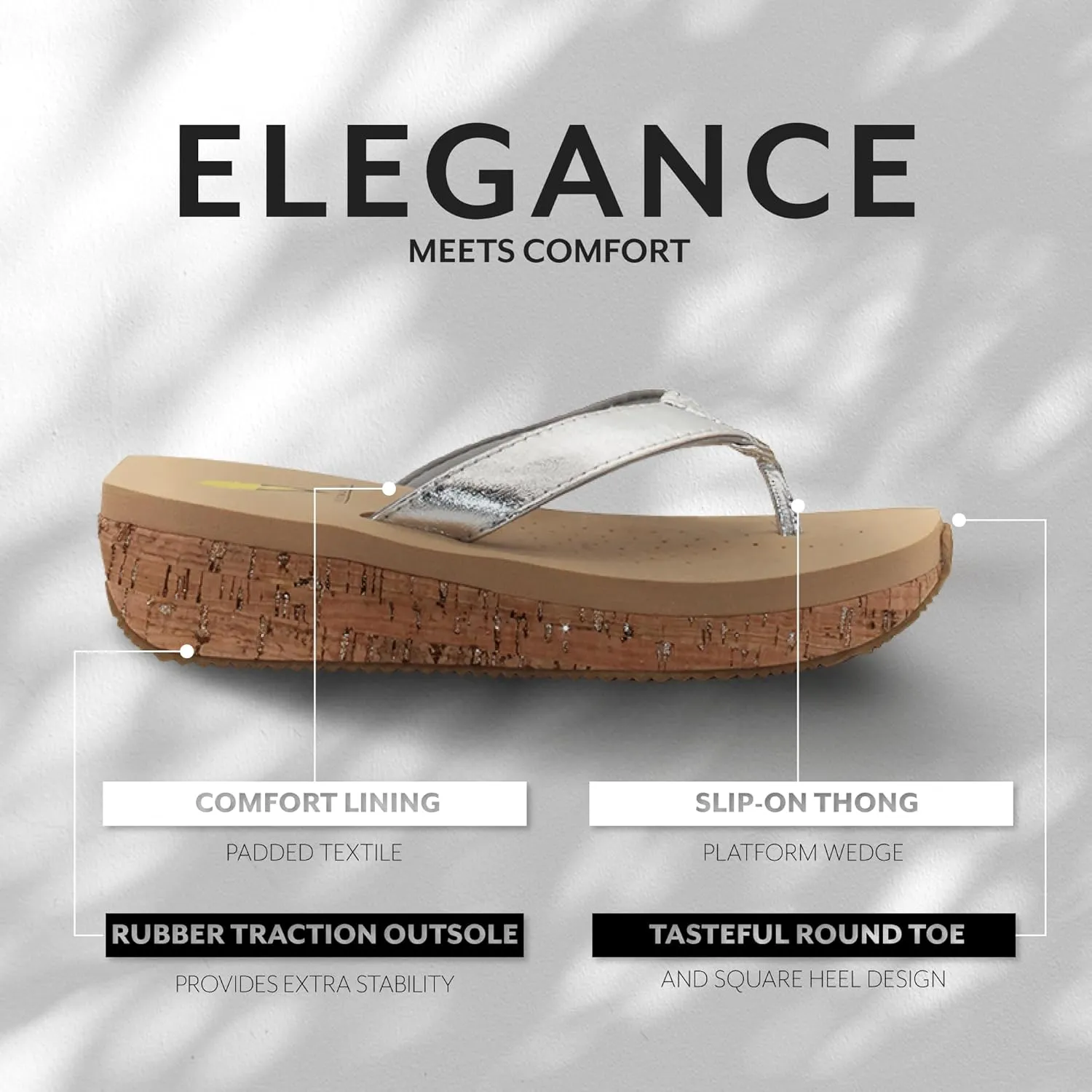 VOLATILE Neville Wedge Sandals for Women Featuring Soft Webbed Textile Thong Post, Padded Lining, and Slip-On Wedge Style