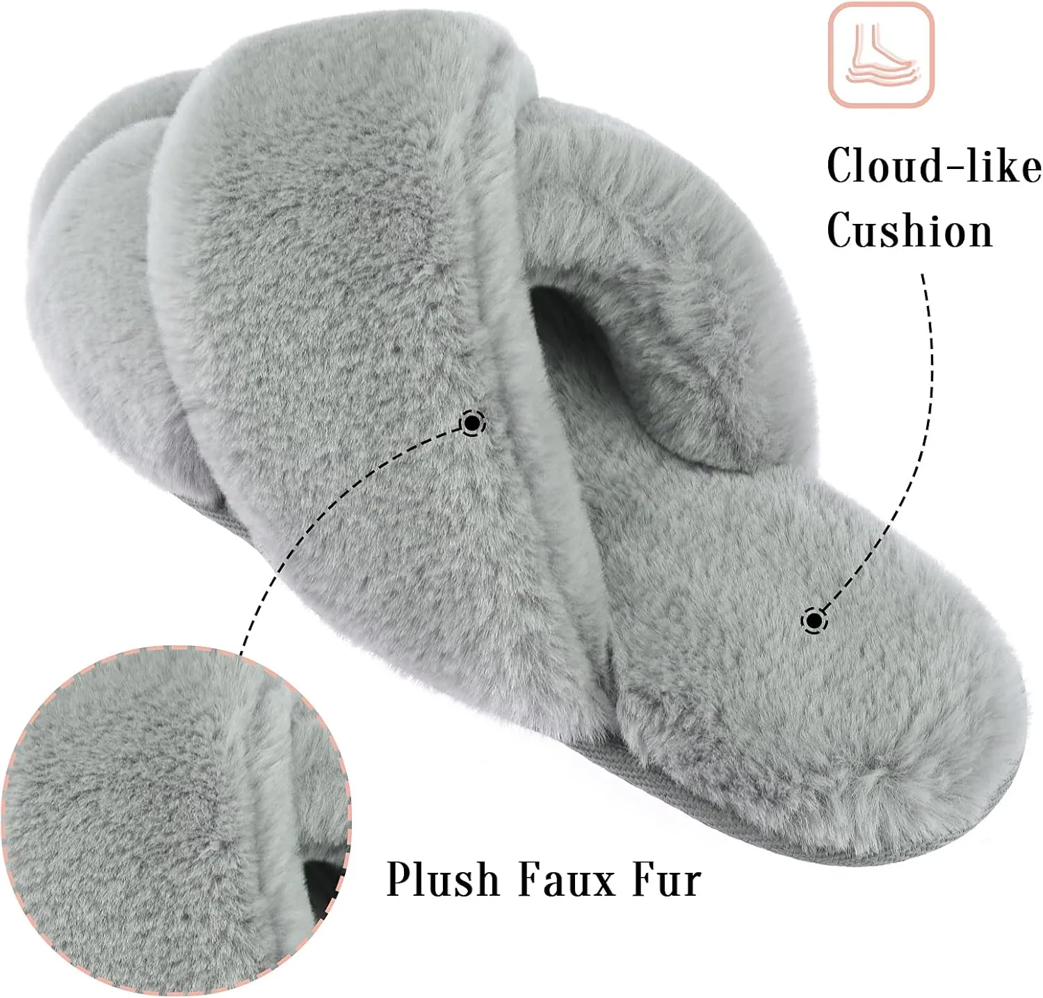 VONMAY Women's Soft Cross Band Slippers Plush Furry Slides Faux Fur Open Toe Comfy Slip On House Shoes