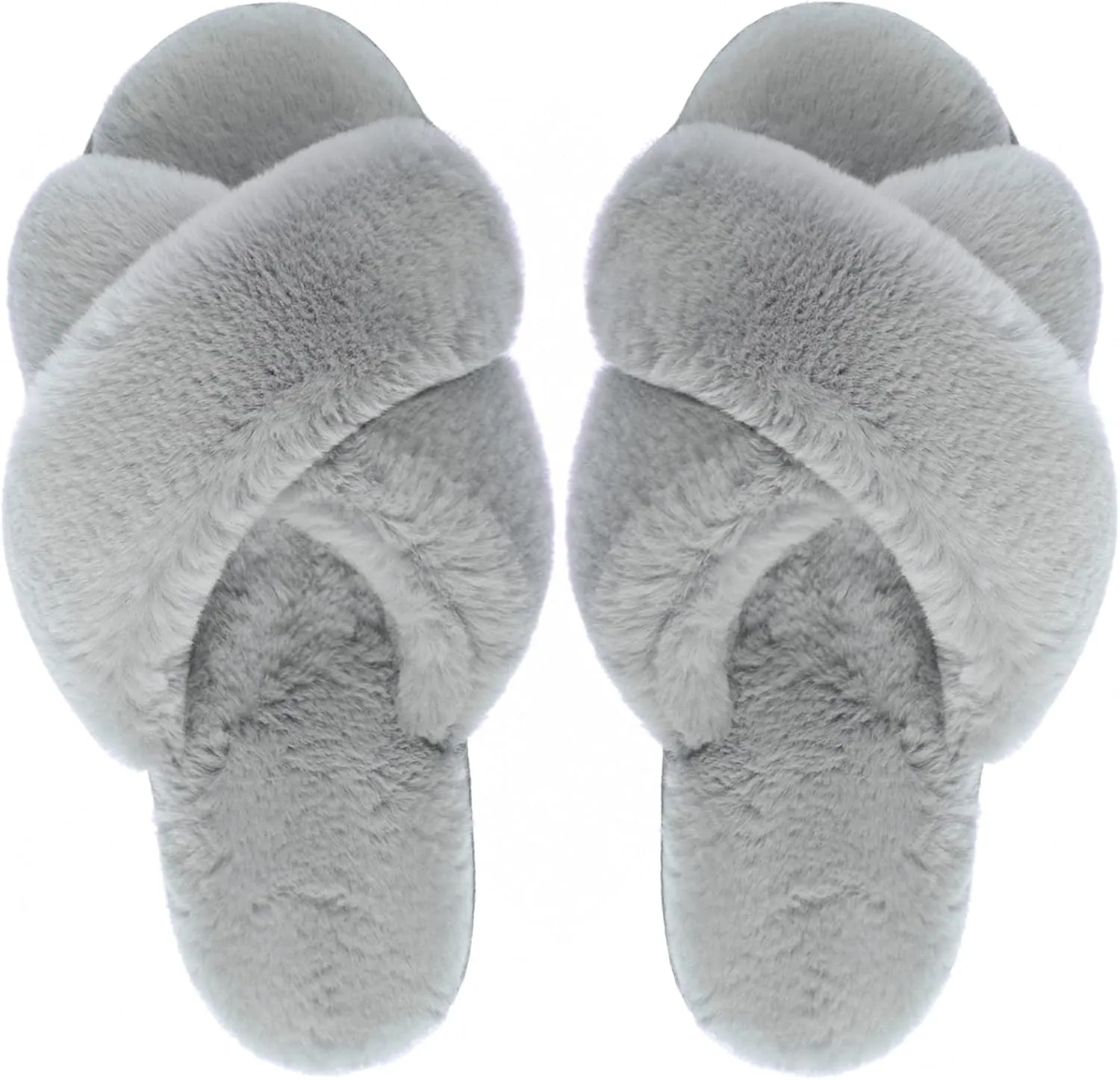 VONMAY Women's Soft Cross Band Slippers Plush Furry Slides Faux Fur Open Toe Comfy Slip On House Shoes