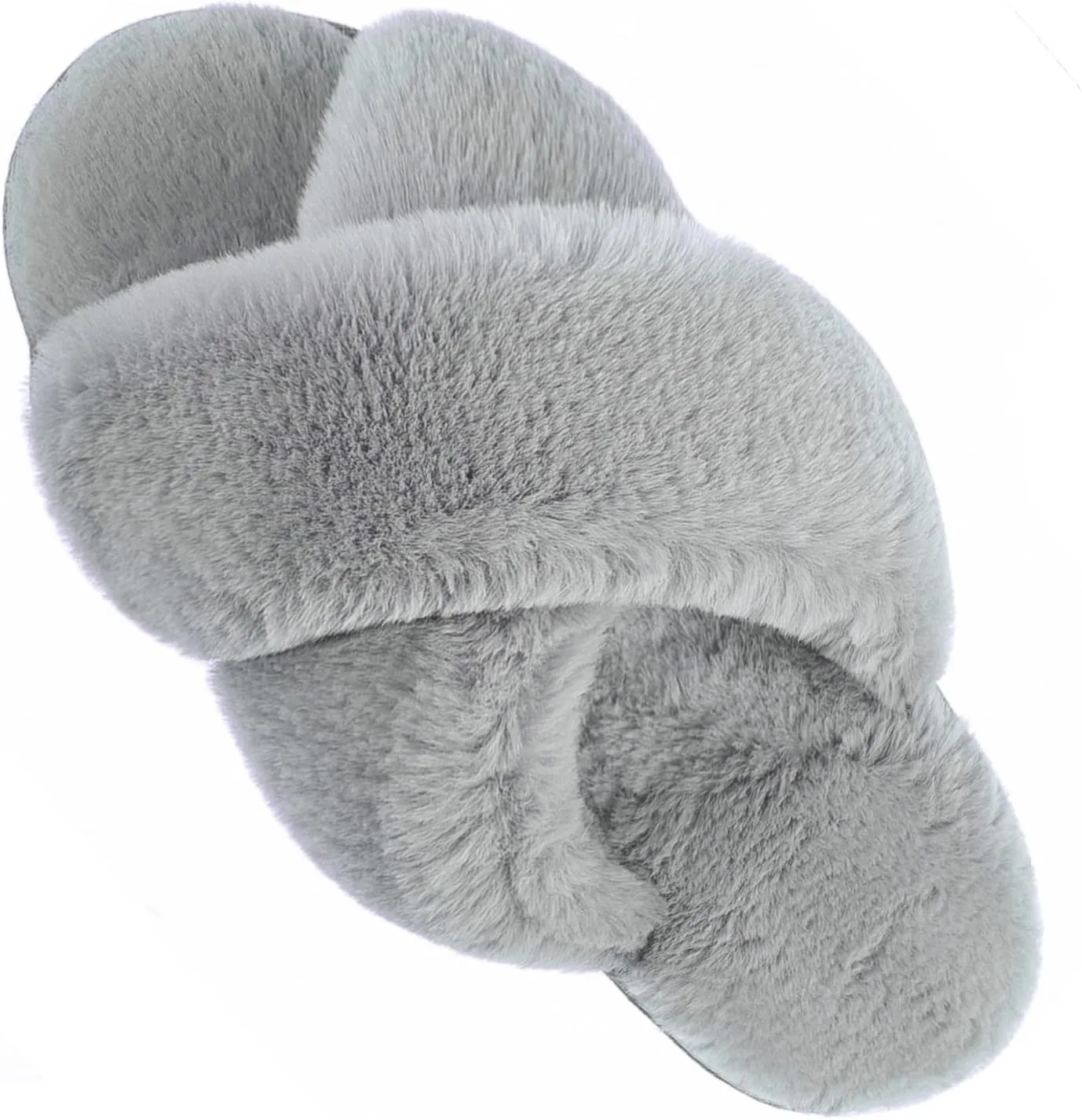 VONMAY Women's Soft Cross Band Slippers Plush Furry Slides Faux Fur Open Toe Comfy Slip On House Shoes