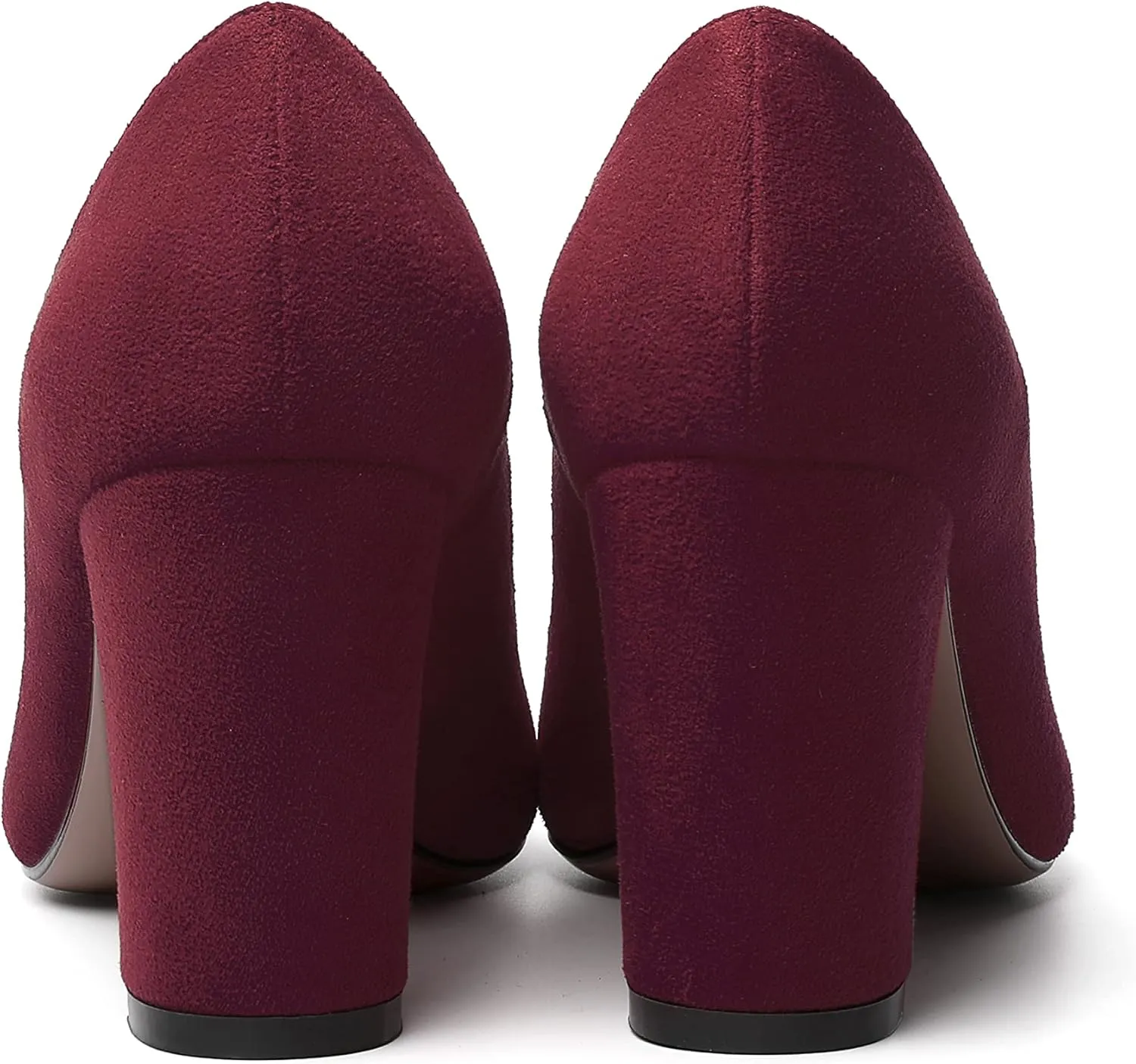 WAYDERNS Womens Suede Round Toe Office Solid Slip On Fashion Block High Heel Pumps Shoes 3.3 Inch