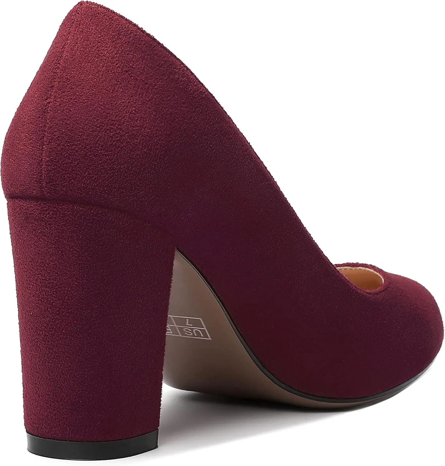 WAYDERNS Womens Suede Round Toe Office Solid Slip On Fashion Block High Heel Pumps Shoes 3.3 Inch
