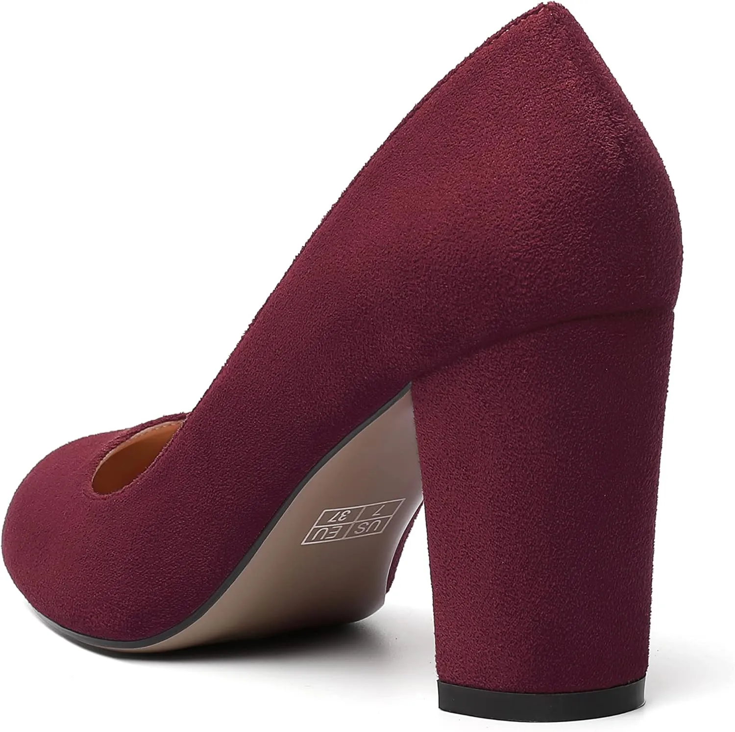 WAYDERNS Womens Suede Round Toe Office Solid Slip On Fashion Block High Heel Pumps Shoes 3.3 Inch