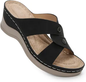 Wedges Sandals for Women Dressy, Flower Cut Out Platform Slides Sandal Comfort Low Wedge