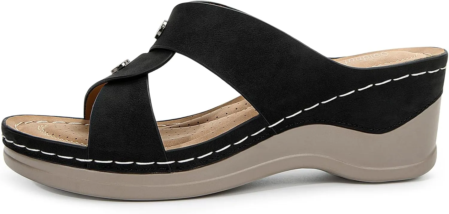 Wedges Sandals for Women Dressy, Flower Cut Out Platform Slides Sandal Comfort Low Wedge