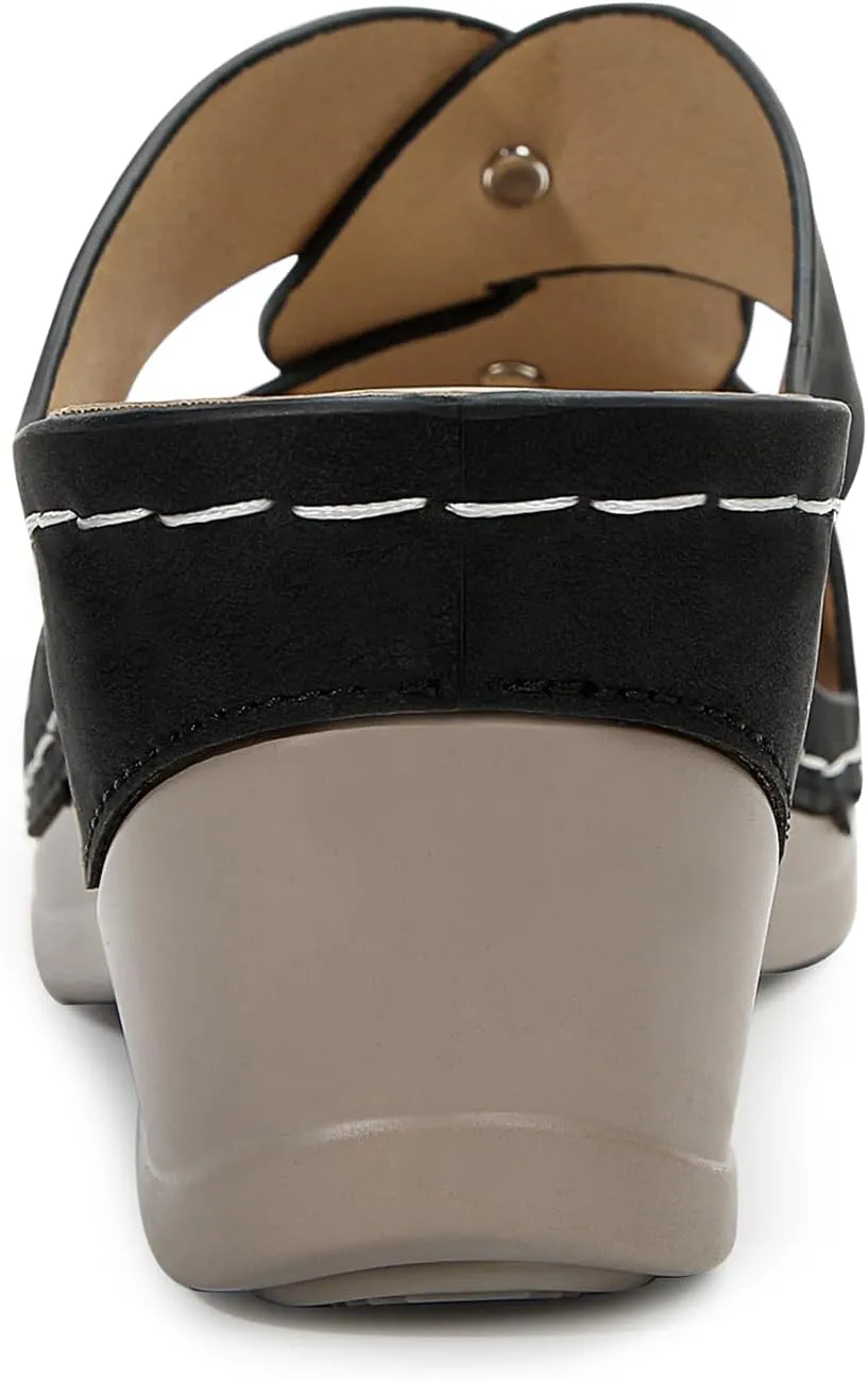 Wedges Sandals for Women Dressy, Flower Cut Out Platform Slides Sandal Comfort Low Wedge