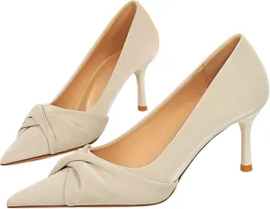 WENJIAZHIZHI Women's Pointed Toe Platform Stiletto High Heels Pleated Bow Office Party Prom Dress Pumps Shoes Slip On