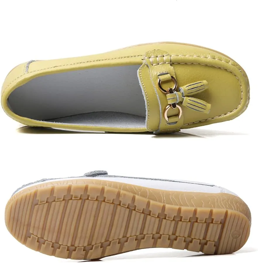WERWAES Casual Women’s Loafers Flat Metal Buckle Comfortable Lightweight Penny Loafers for Womens Leather Slip-on Outdoor Driving Moccasion Boat Shoes