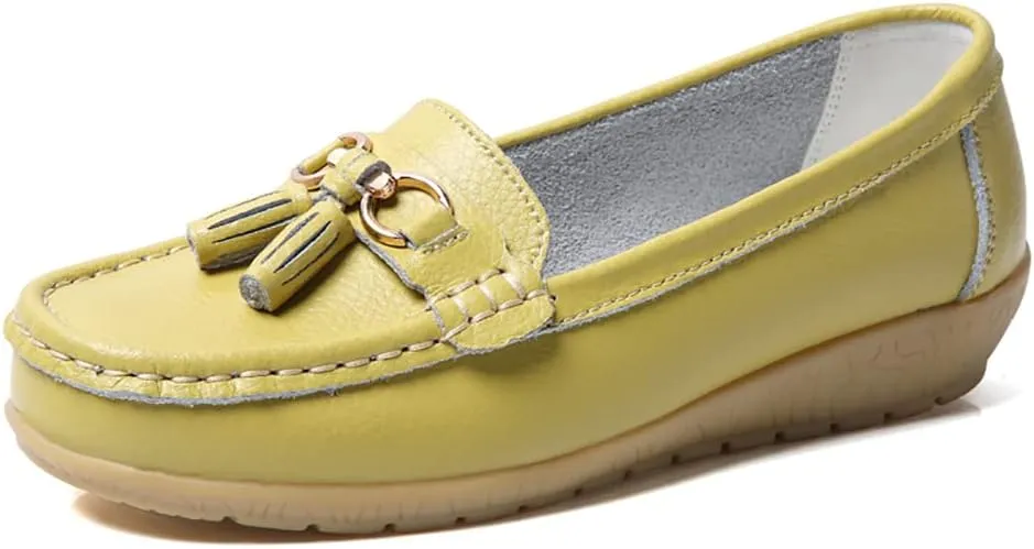 WERWAES Casual Women’s Loafers Flat Metal Buckle Comfortable Lightweight Penny Loafers for Womens Leather Slip-on Outdoor Driving Moccasion Boat Shoes