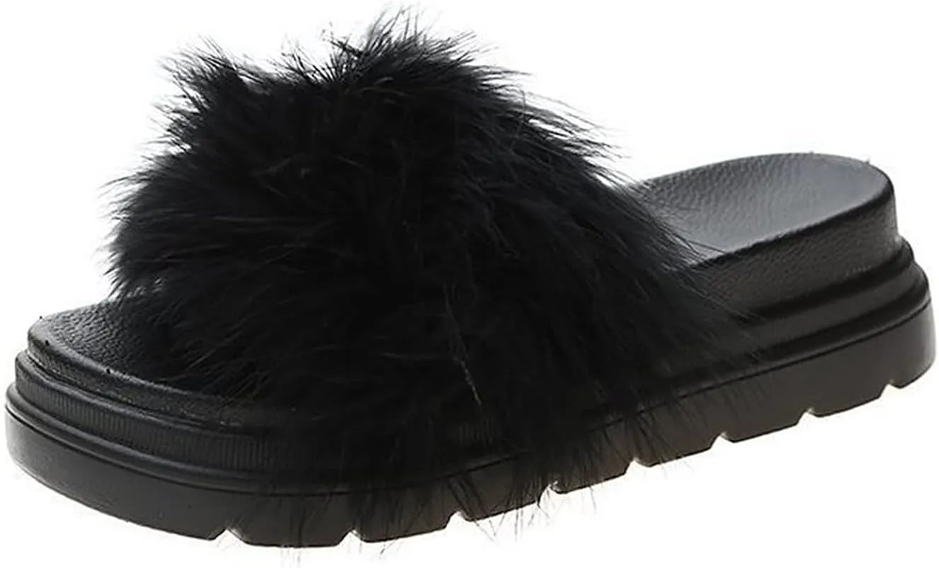 WOilERQ Summer Ladies Fur Slippers Comfortable Candy Fruit Colored Pine Cake Thick Bottom Sandal Slippers Wearing Open Toe Zip Fit Indoor and Outdoor,Black,36