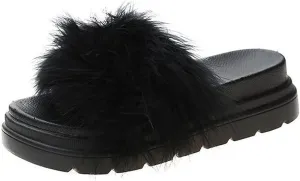 WOilERQ Summer Ladies Fur Slippers Comfortable Candy Fruit Colored Pine Cake Thick Bottom Sandal Slippers Wearing Open Toe Zip Fit Indoor and Outdoor,Black,36