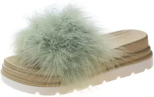 WOilERQ Summer Ladies Fur Slippers Comfortable Candy Fruit Colored Pine Cake Thick Bottom Sandal Slippers Wearing Open Toe Zip Fit Indoor and Outdoor,Green,35