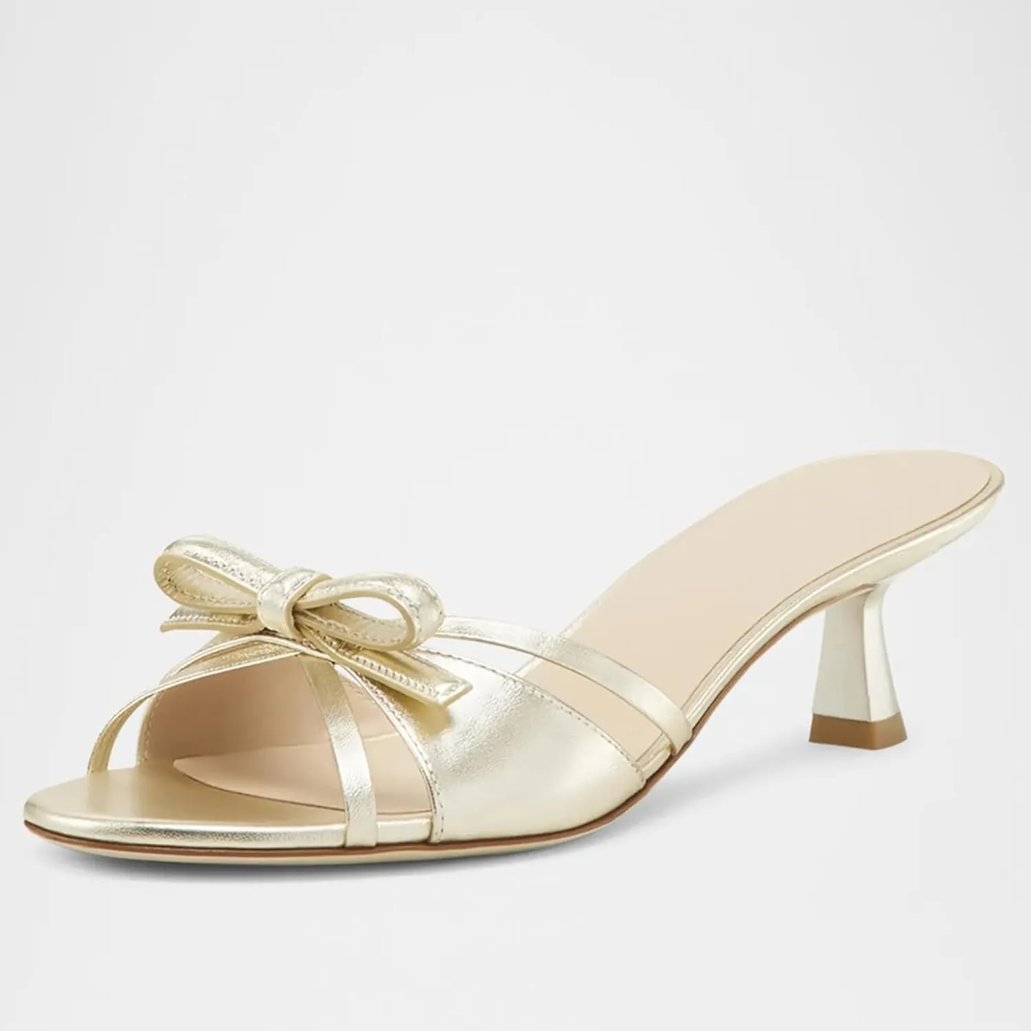 Women Heeled Sandals Mules Round Open Toe Bow Slides Low Kitten Heels Silp On Slippers Casual Stiletto Wedding Dress Slide Shoes