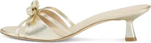 Women Heeled Sandals Mules Round Open Toe Bow Slides Low Kitten Heels Silp On Slippers Casual Stiletto Wedding Dress Slide Shoes