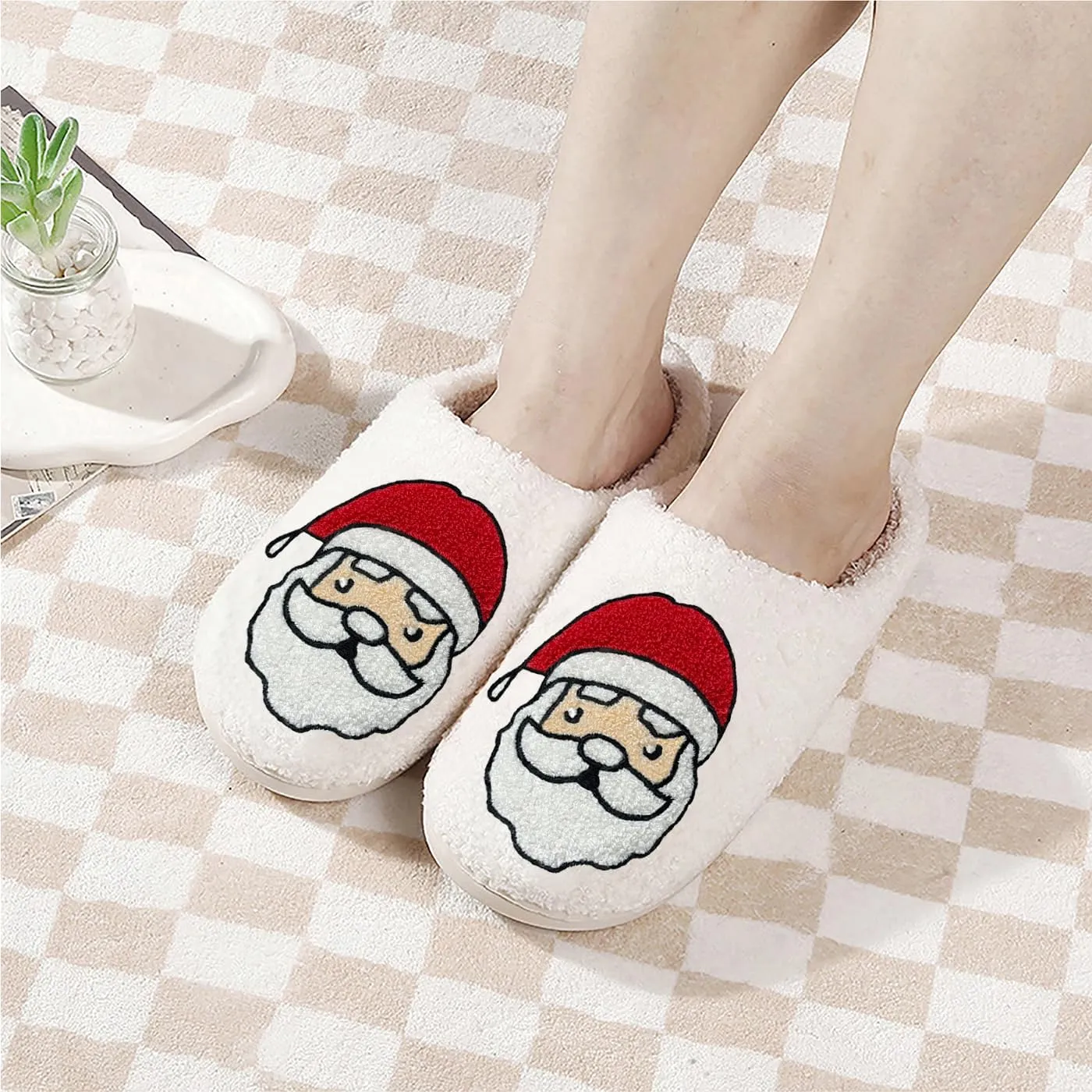 Women Men Cute Cartoon Christmas Slippers Winter Plush Funny Slippers Comfy Warm Furry House Shoes
