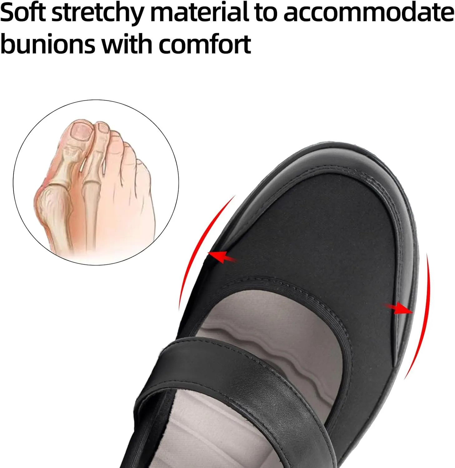 Women Orthopedic Mary Jane Flats Comfortable Bunions Walking Shoes Round Toe Lightweight Orthotic Shoes with Arch Support