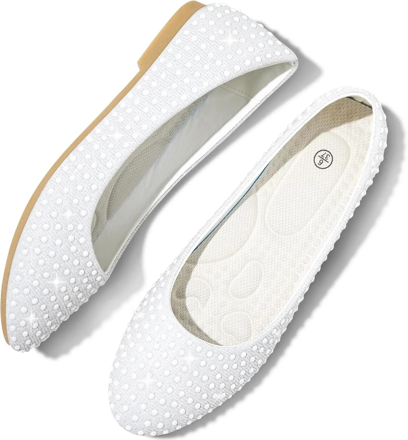 Women Rhinestone Ballet Flats Round Toe Sparkly Elegant Ballerina Flats Comfortable Light Weight Business Shoes Fashion Dress Wedding Shoes