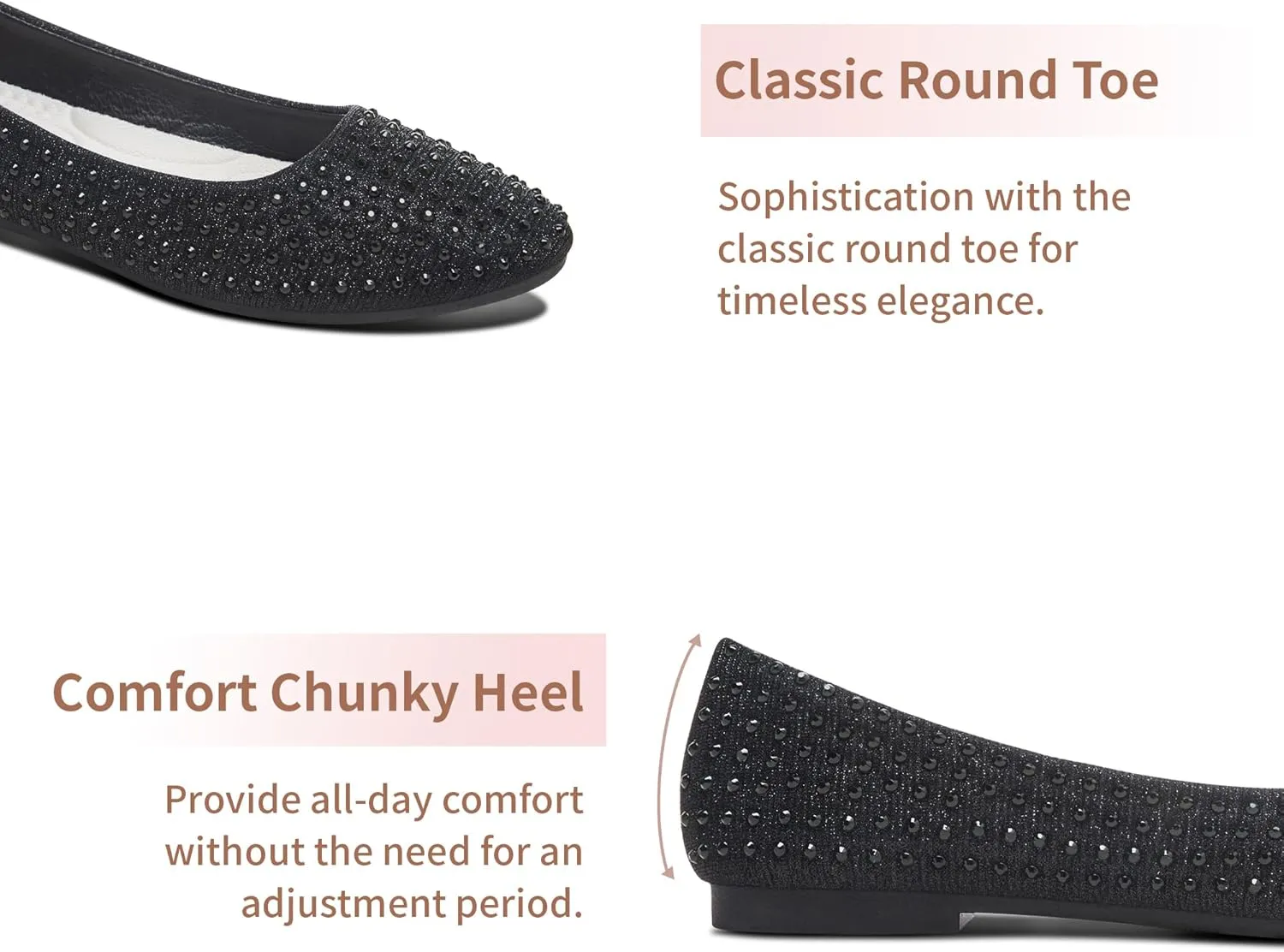 Women Rhinestone Ballet Flats Round Toe Sparkly Elegant Ballerina Flats Comfortable Light Weight Business Shoes Fashion Dress Wedding Shoes